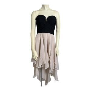 Arden B Strapless Women’s Dress Medium Black Pink High Low Chiffon Ruffle Hem